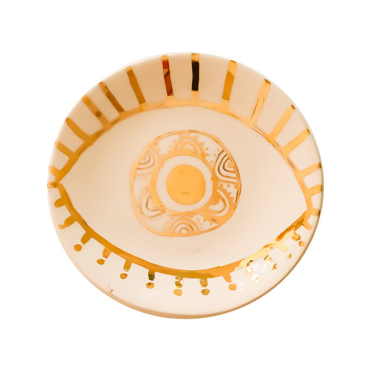 Priya White & Gold Evil Eye Plate l Wall Decor