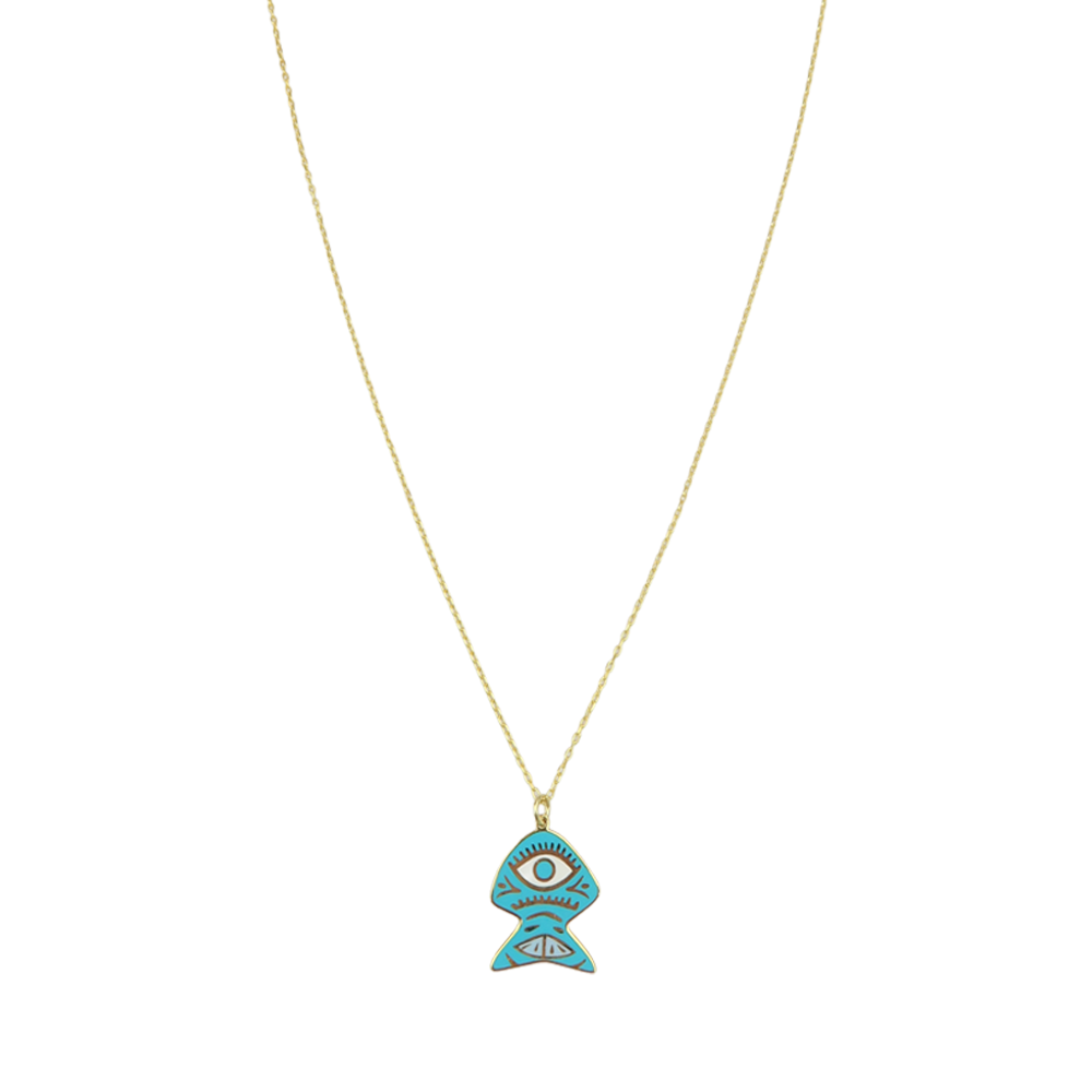 Turquoise Fish Eye Enamel Necklace
