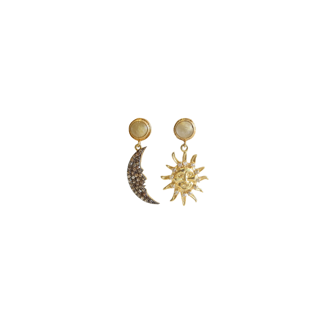 Sun Moon Pavé Diamond Earrings