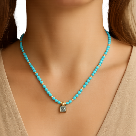 Aqua & Blue Agate Necklace Sherie Boutik