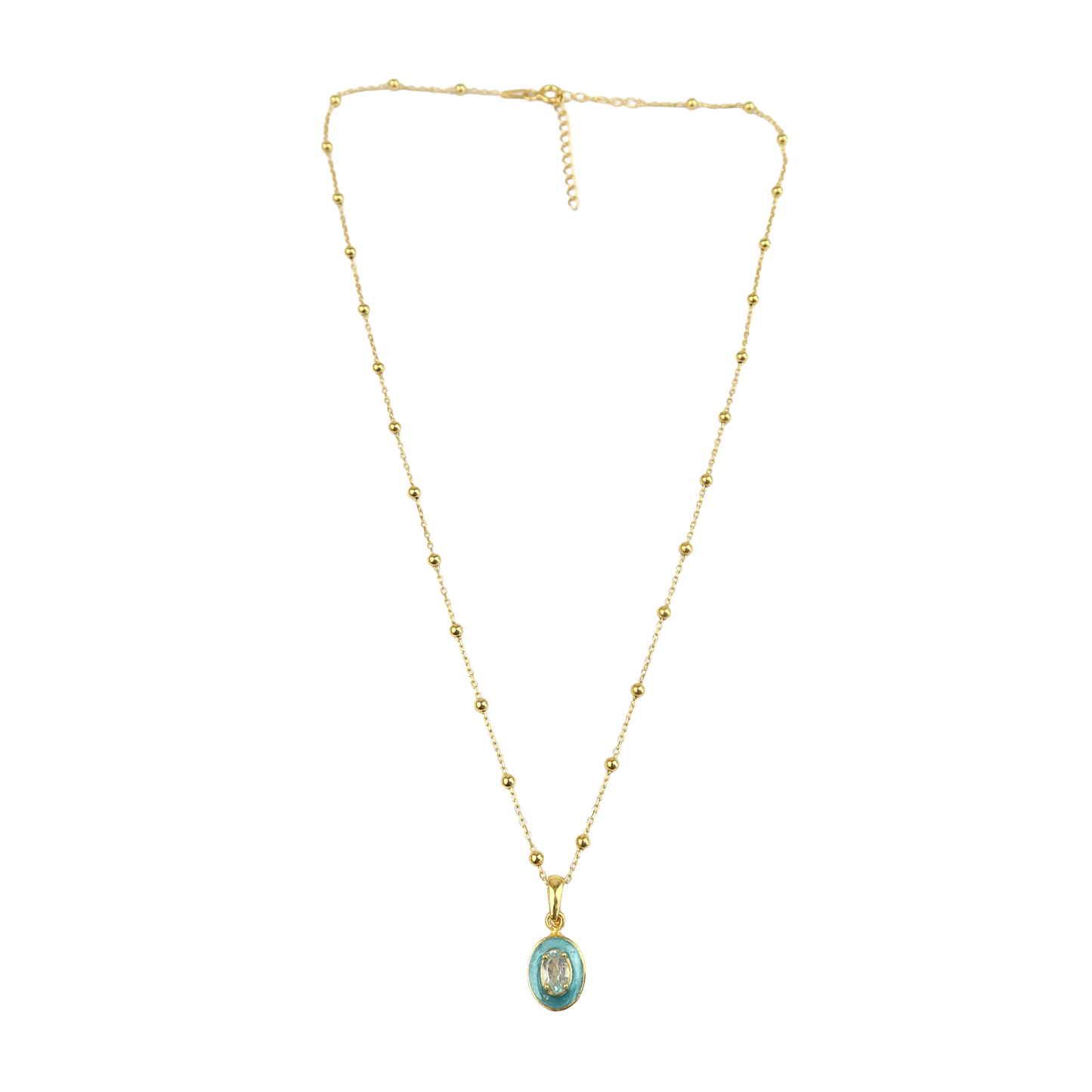 Aqua Enamel oval pendant necklace