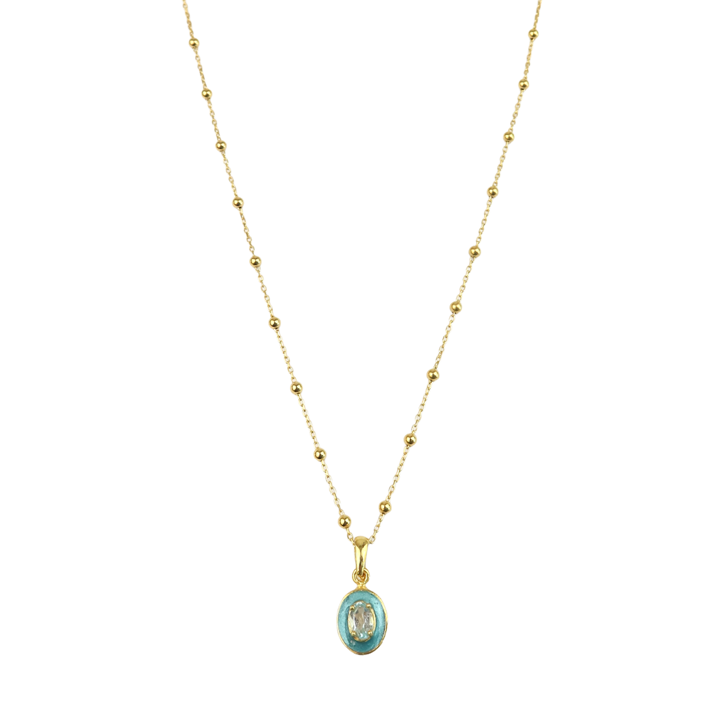 Aqua Enamel oval pendant necklace
