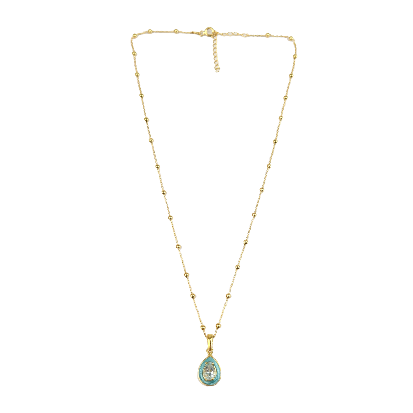 Aqua Enamel T drop pendant necklace