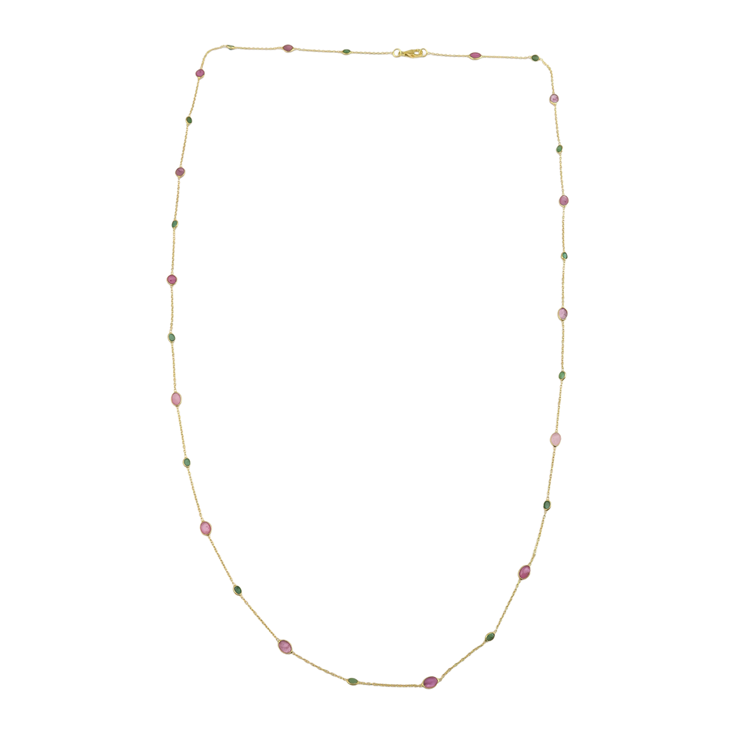 Multi Stone Long Necklace Ruby& Emerald