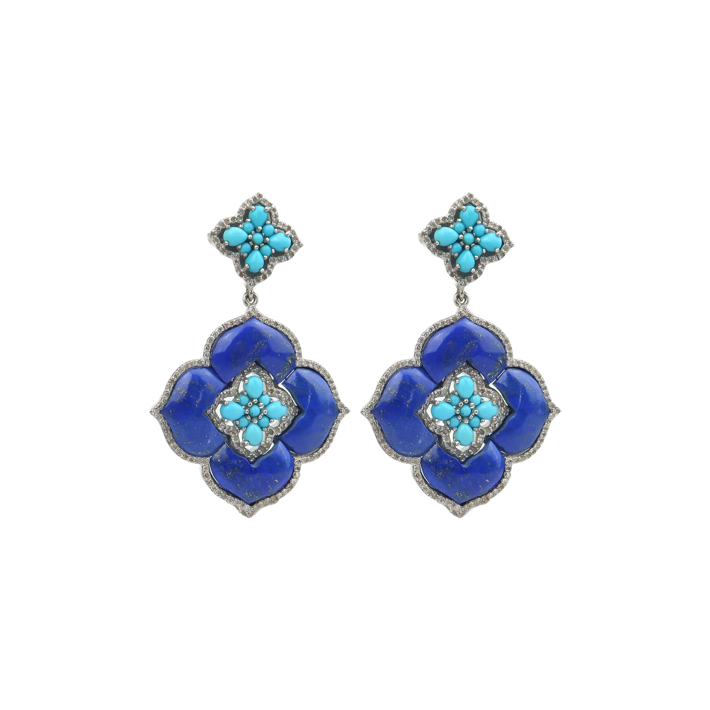 Lapis Turquoise pave Diamond Earring