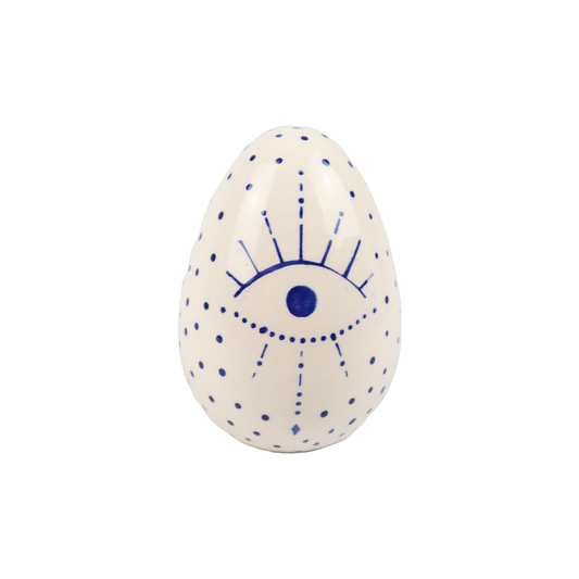 Khamsa Large Blue | White Egg Objet D'art Sherie Boutik