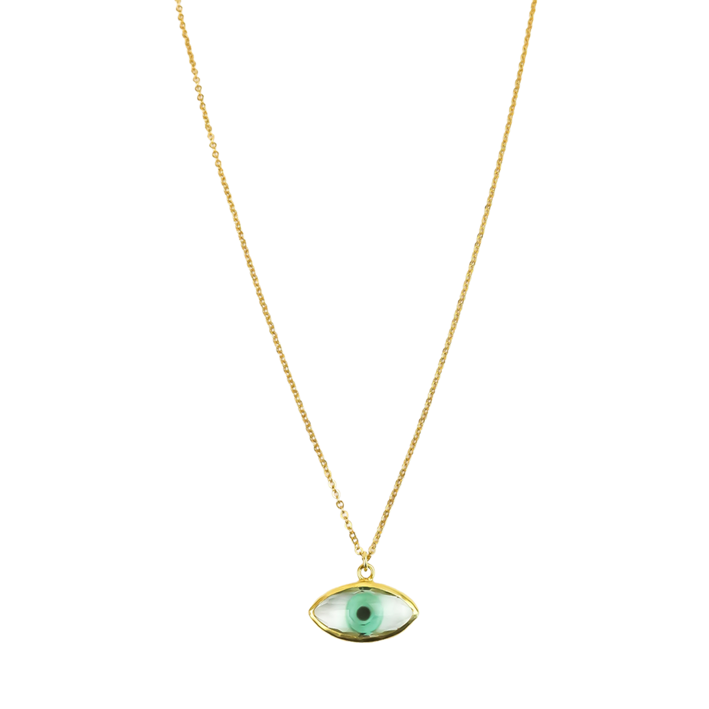 Necklace Oval Green Eye glass pendant Medium