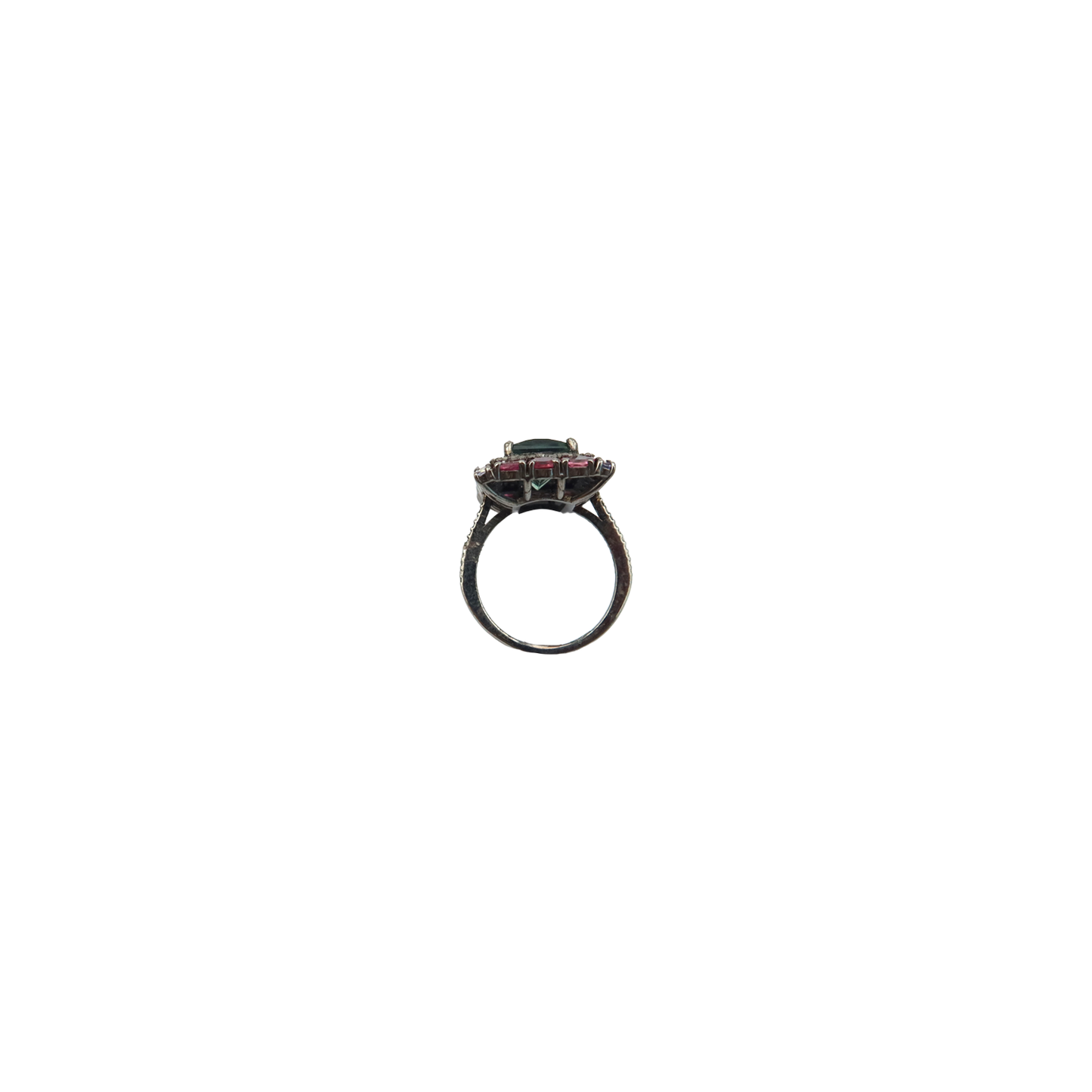 Aqua /Pink crystal/Pave diamond Ring