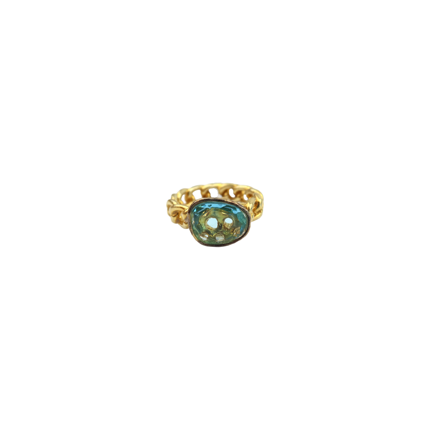 Ring blue crystal chain link design