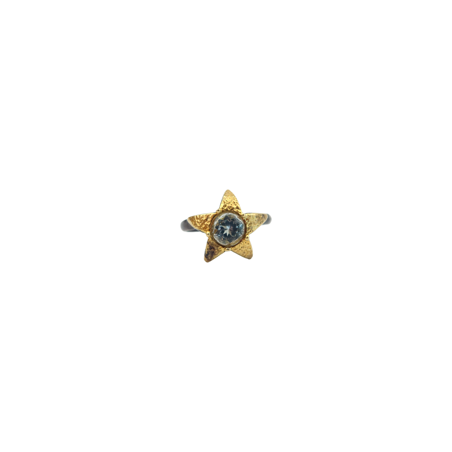 Star Aquamarine & Oxidised + Gold Plated Silver Ring