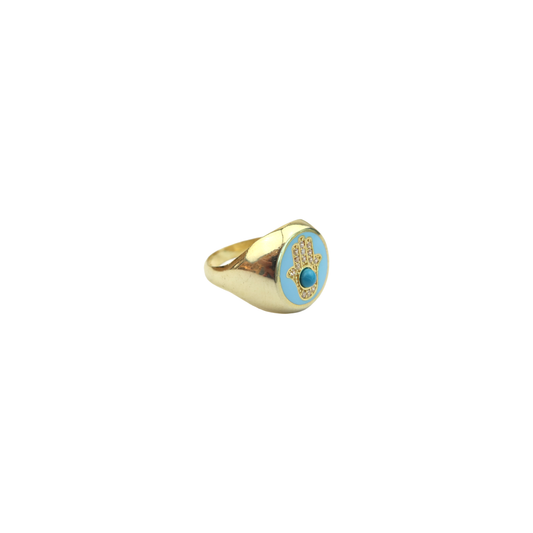 Ring Enamel round blue khamsa Sherie Boutik