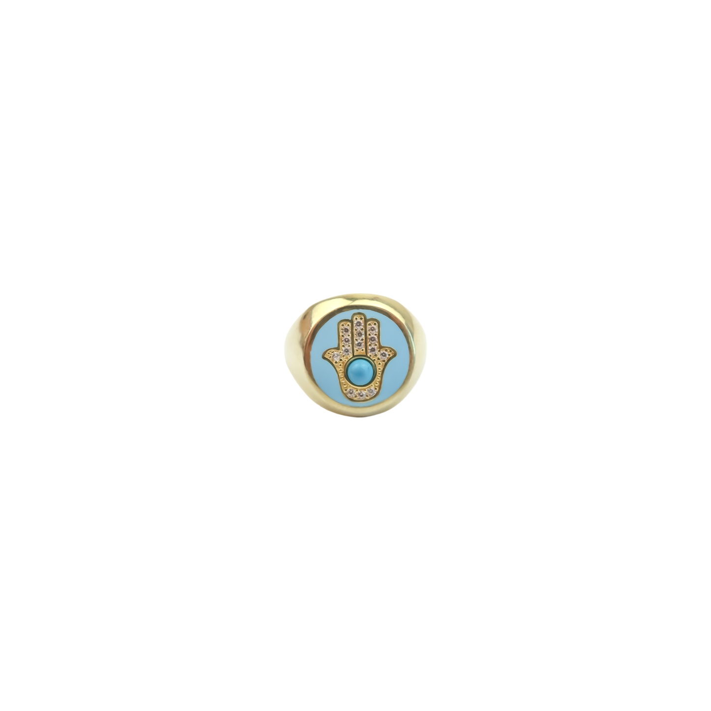 Ring Enamel round blue khamsa