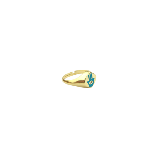Khamsa Turquoise Enamel Ring R2473 Sherie Boutik