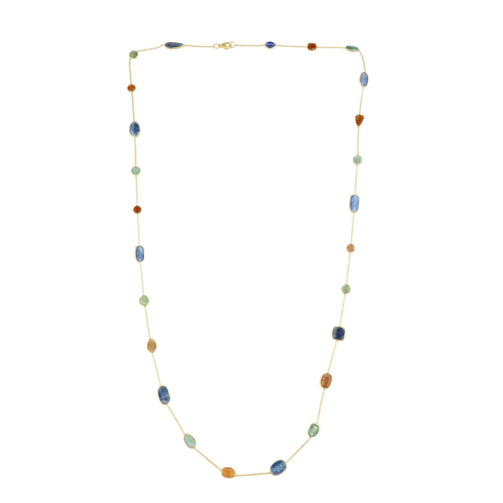 Multi Stone Long Necklace tanzanite /aqua/citrine A