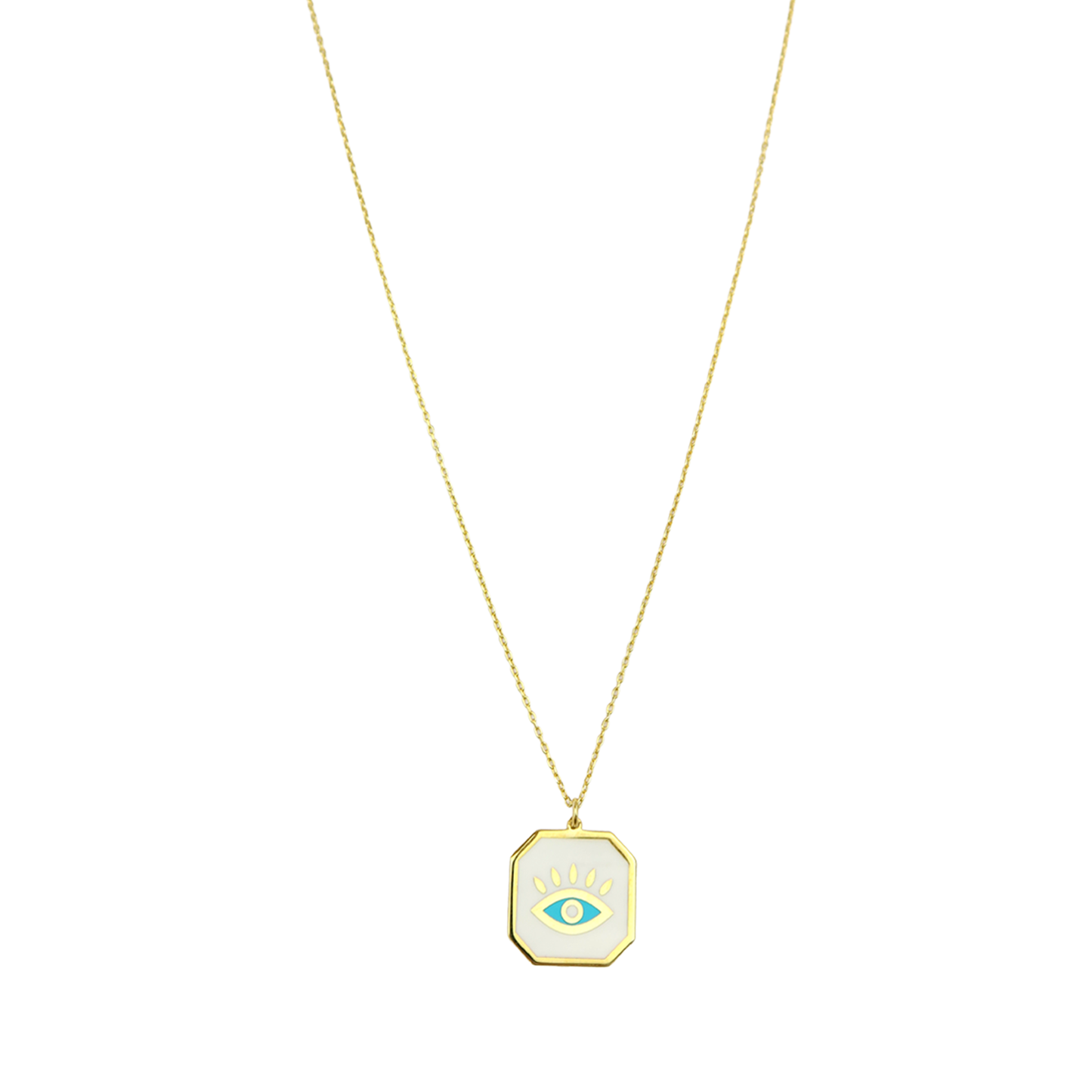White Enamel Square Turquoise Eye Necklace