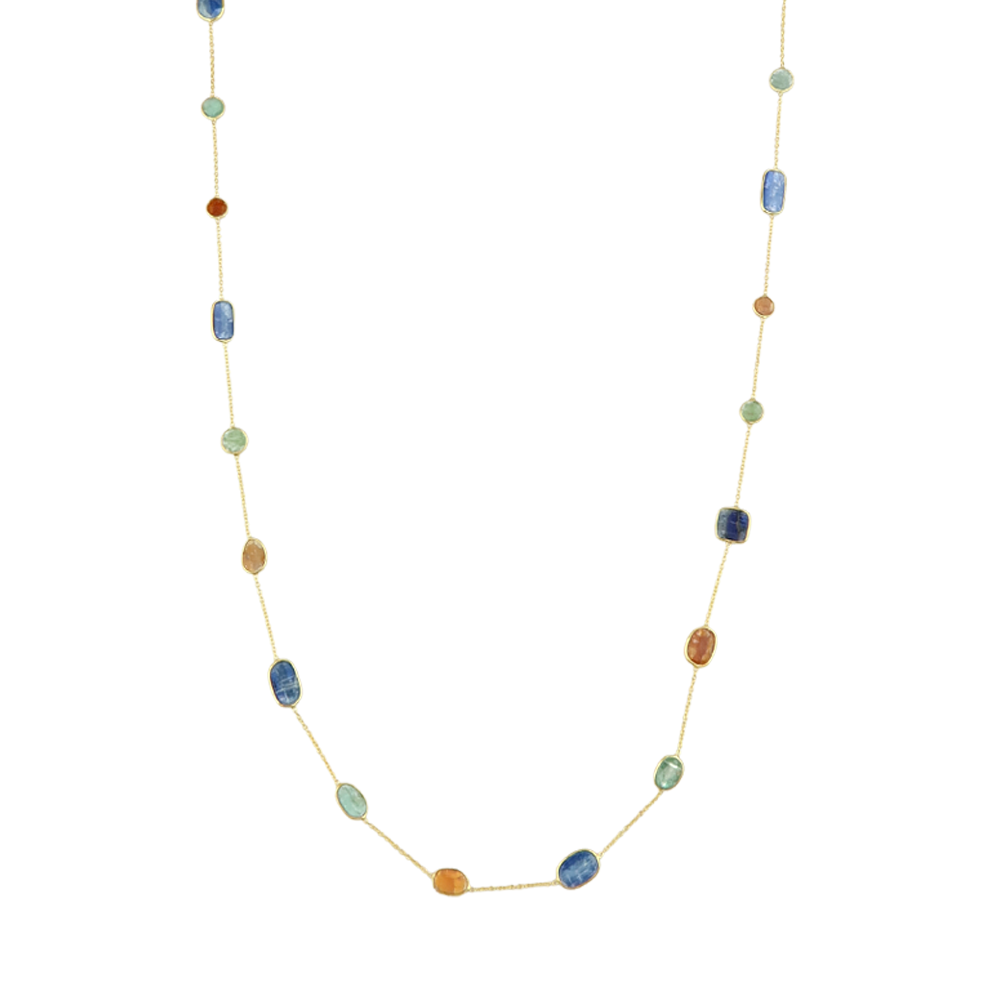 Multi Stone Long Necklace tanzanite /aqua/citrine A