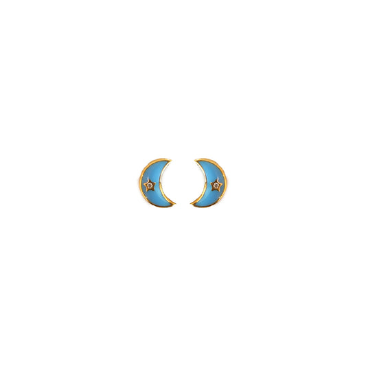 Multi Stone Enamel Studs Moon With Star