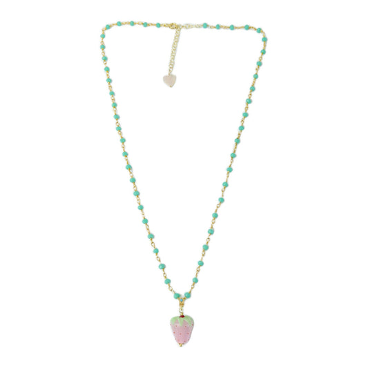 Murano Light Pink Strawberry & Chrysoprase Beaded Necklace Sherie Boutik