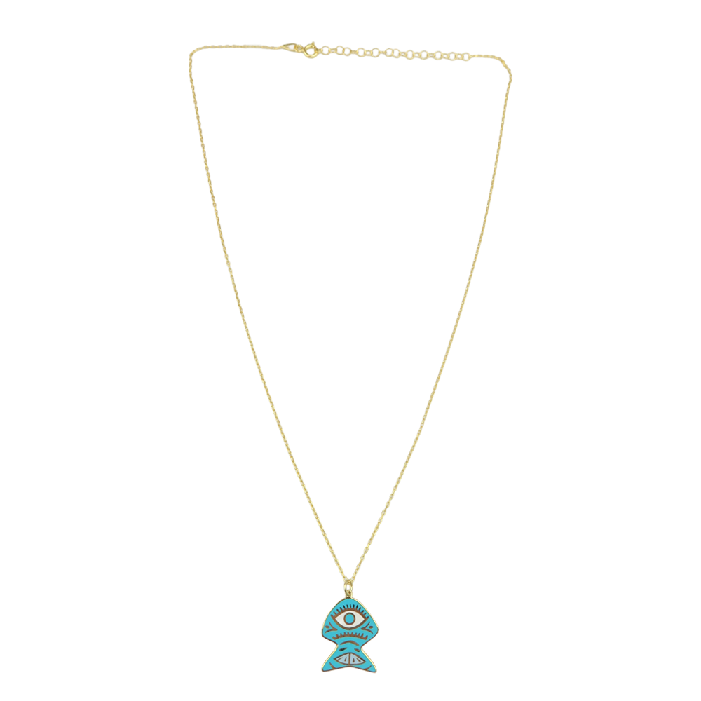 Turquoise Fish Eye Enamel Necklace