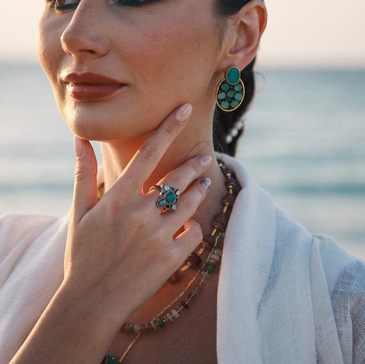 Renaissance Emerald | Opal | Pavé Diamond Ring Sherie Boutik