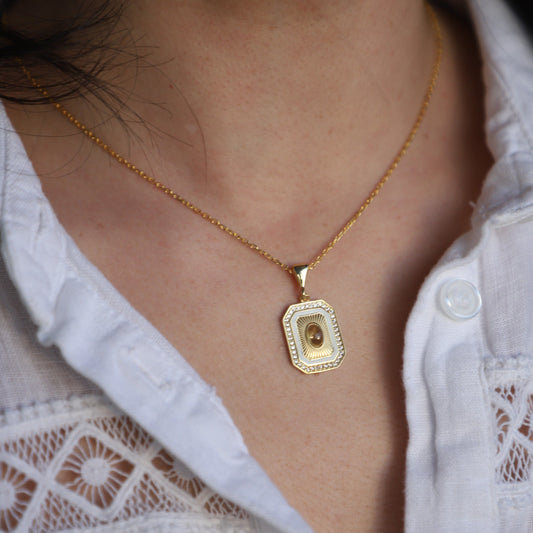 Necklace Pink Tourmaline White Enamel NS 2489