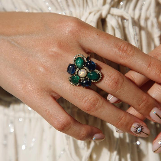 Emerald & Tanzanite | Pavé Diamond Ring Sherie Boutik