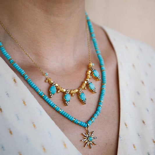 Turquoise Charm Pave Necklace Sherie Boutik