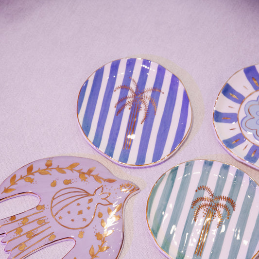 Gold Palm Tree + Royal Blue Stripe Plate / Wall Décor Sherie Boutik