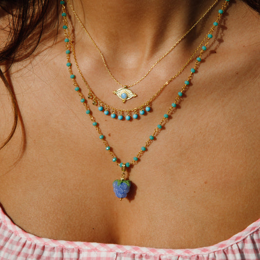 Murano Lilac Raspberry & Chrysoprase Beaded Necklase Sherie Boutik