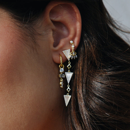 Geometric White MOP Resin & Crystal Elongated Earrings Sherie Boutik