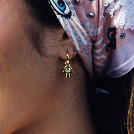 Khamsa Eye Turquoise Hoop Earrings Sherie Boutik