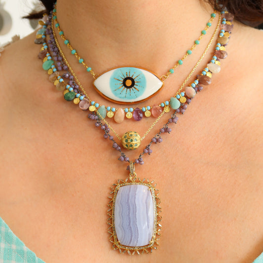 Blue lace Agate Pavé Necklace Sherie Boutik