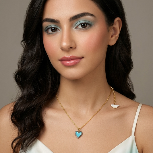 Heart pendant pave diamond enamel necklace