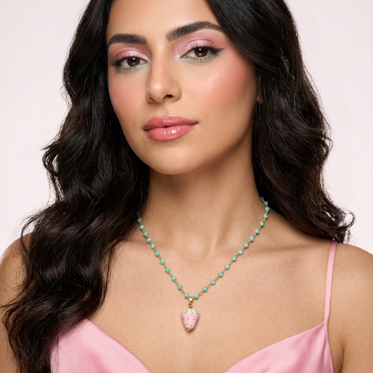Murano Light Pink Strawberry & Chrysoprase Beaded Necklace