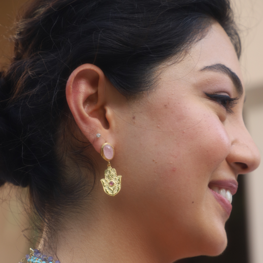 Khamsa Rose Quartz Earrings Sherie Boutik