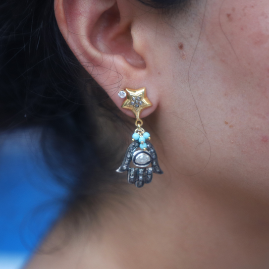 Khamsa + Tear Eye Pavé Diamond Earrings Sherie Boutik