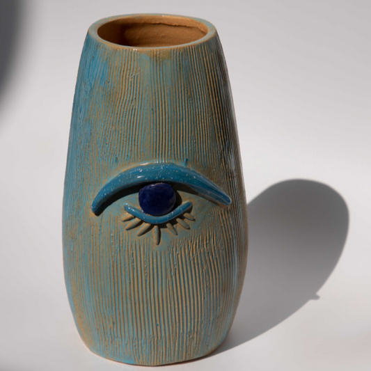 Light Blue Eye Clay Vase by Aliya Pottery x Sherie Boutik Collab Sherie Boutik