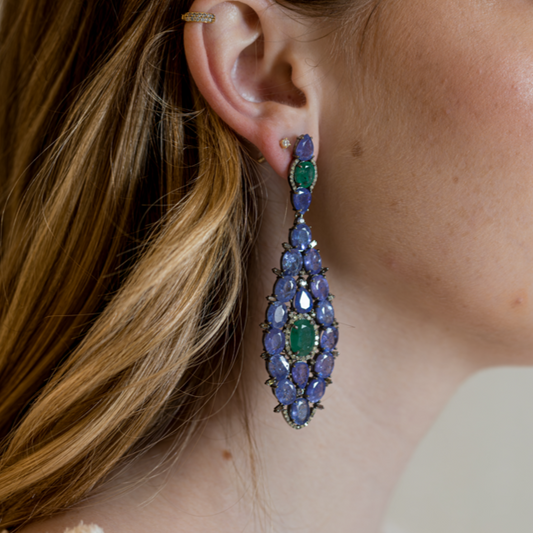 Tanzanite & Emerald Pavé Earrings Sherie Boutik