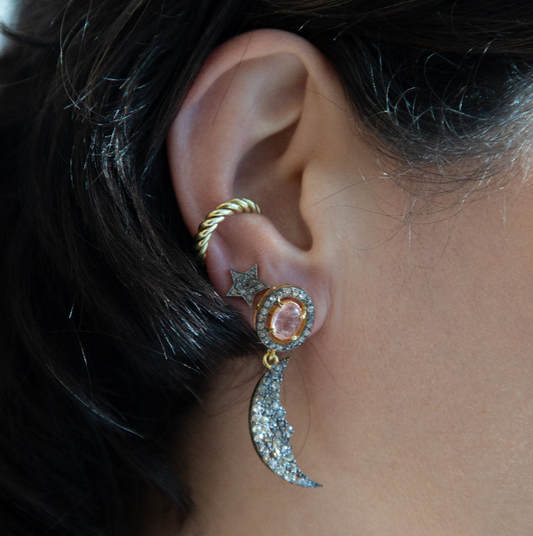 Moon Pave Diamond Emerald Earring Sherie Boutik
