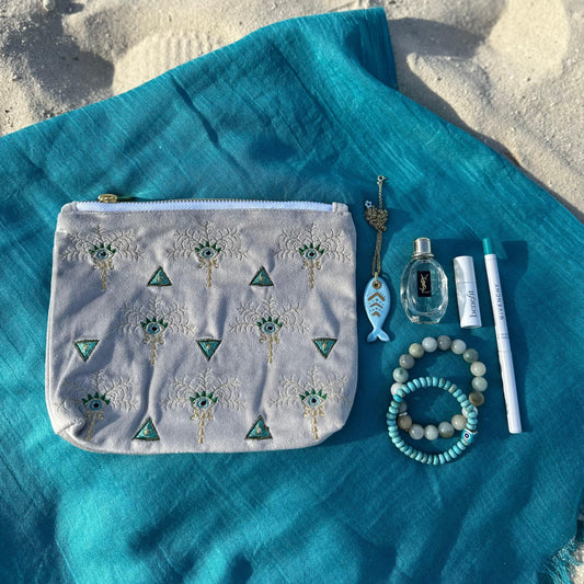 Essential Palm Tree Triangular Embroidered Pouch Sherie Boutik