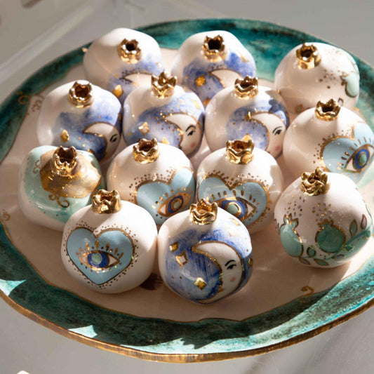 Blue Grey Heart Pomegranate Sherie Boutik