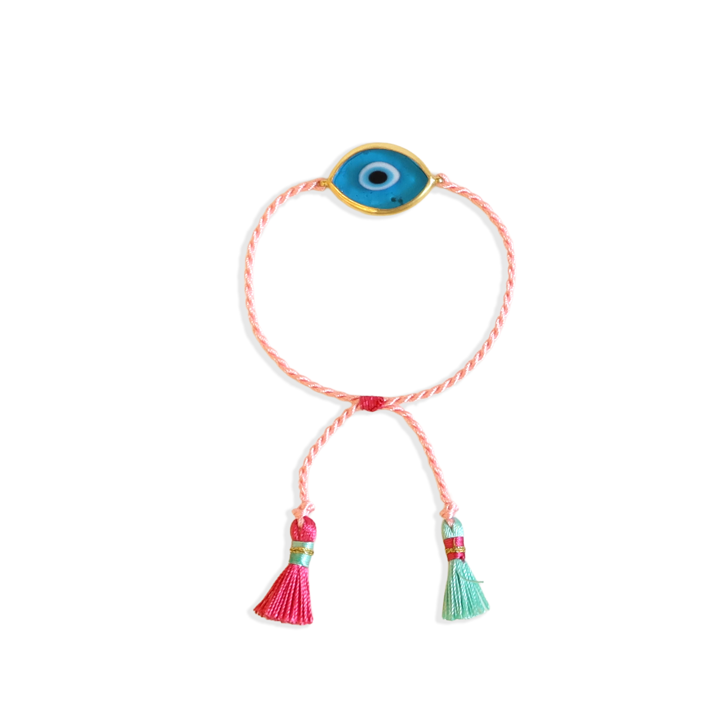 Elif Eye blue & Pink Cotton tassel Bracelet