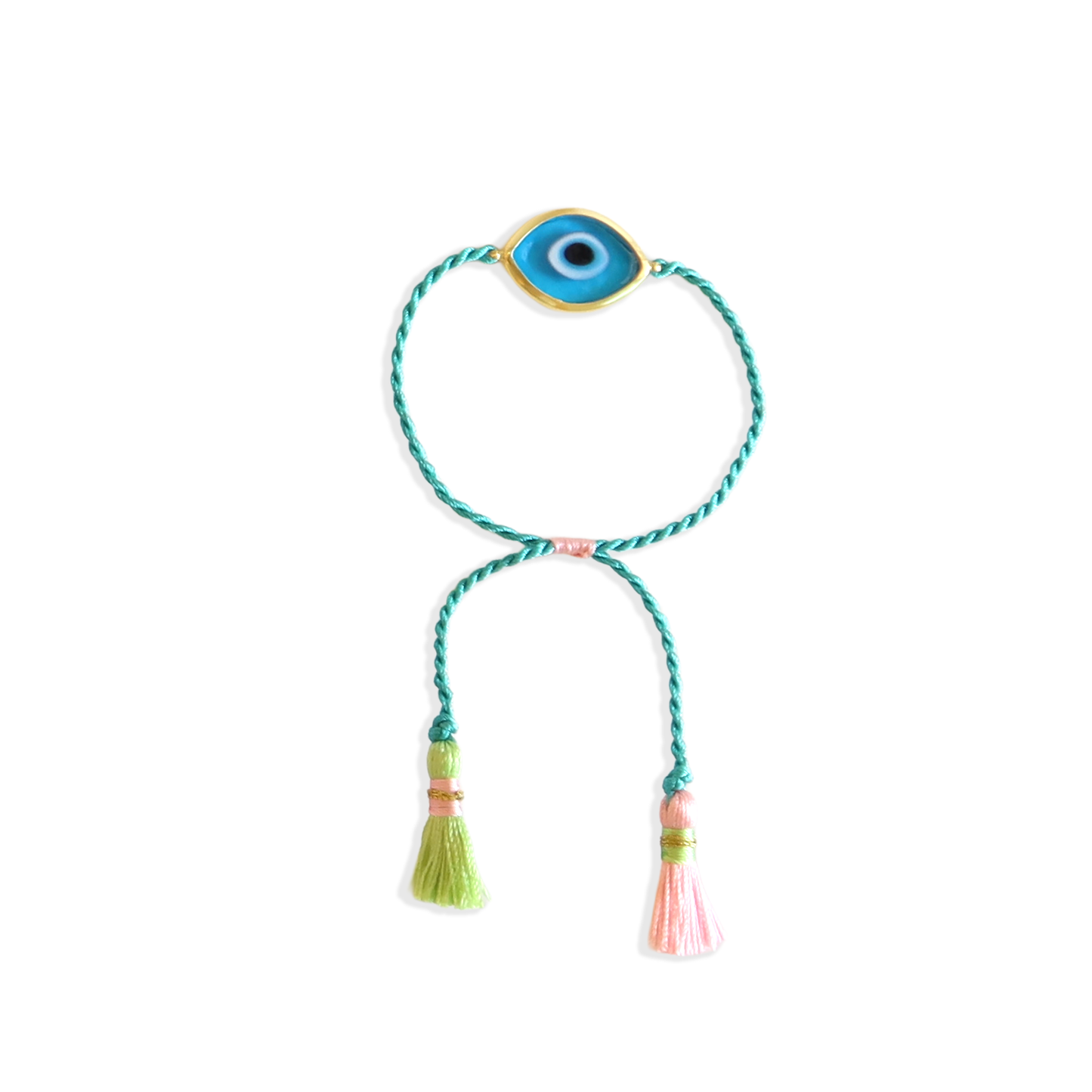 Elif Eye blue & Turquoise Cotton tassel Bracelet