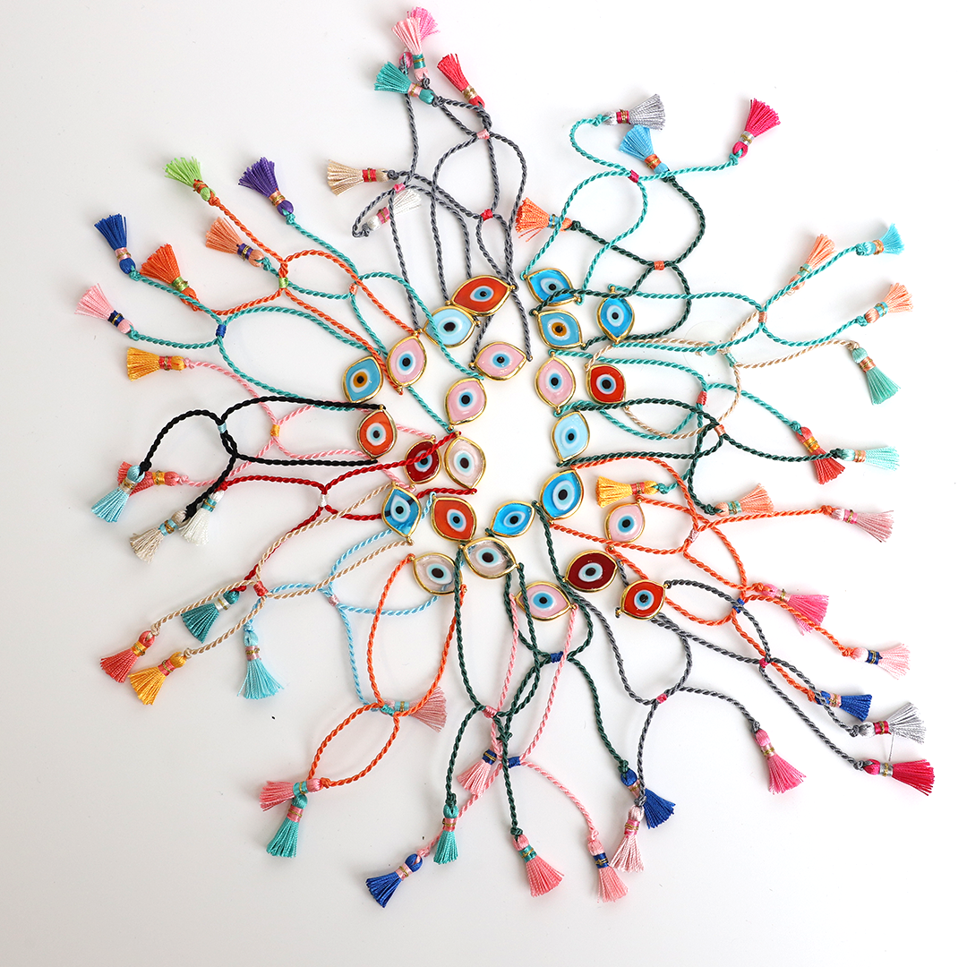 Elif Eye Turquoise & Blue Cotton tassel Bracelet