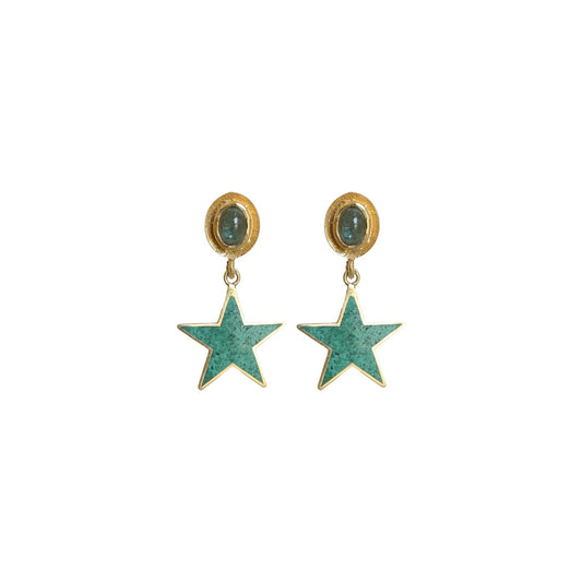 Green Enamel Star Earring