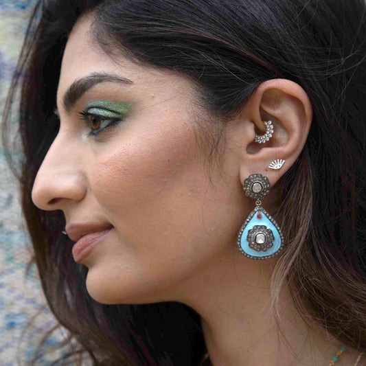 Tear Enamel Turquoise Pavé Earrings