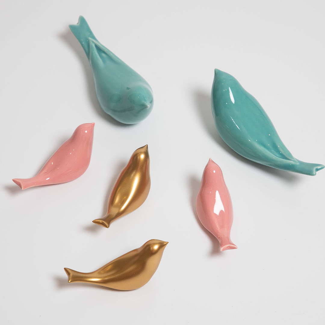Pink Lilly Small Ceramic Bird Objet D’art