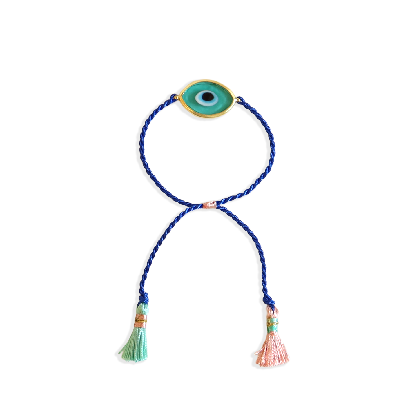 Elif Eye Turquoise & Blue Cotton tassel Bracelet