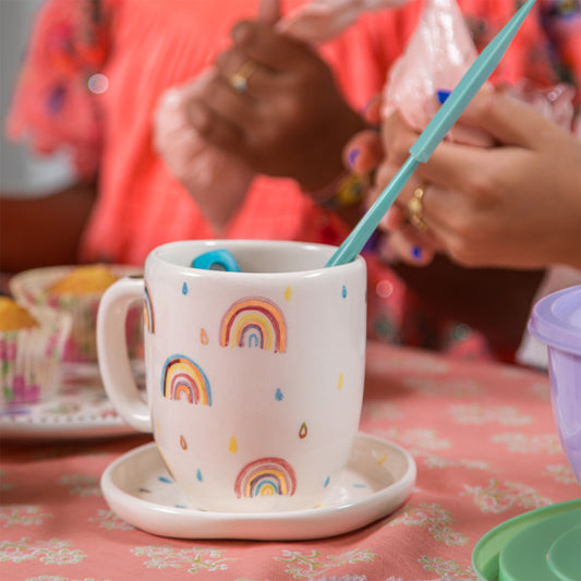 Mini Rainbow Ceramic Mug & Saucer Sherie Boutik