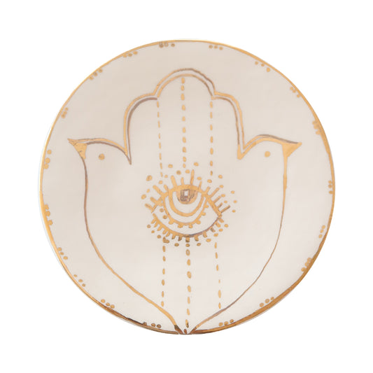 Priya White & Gold Khamsa Plate l  Wall Decor
